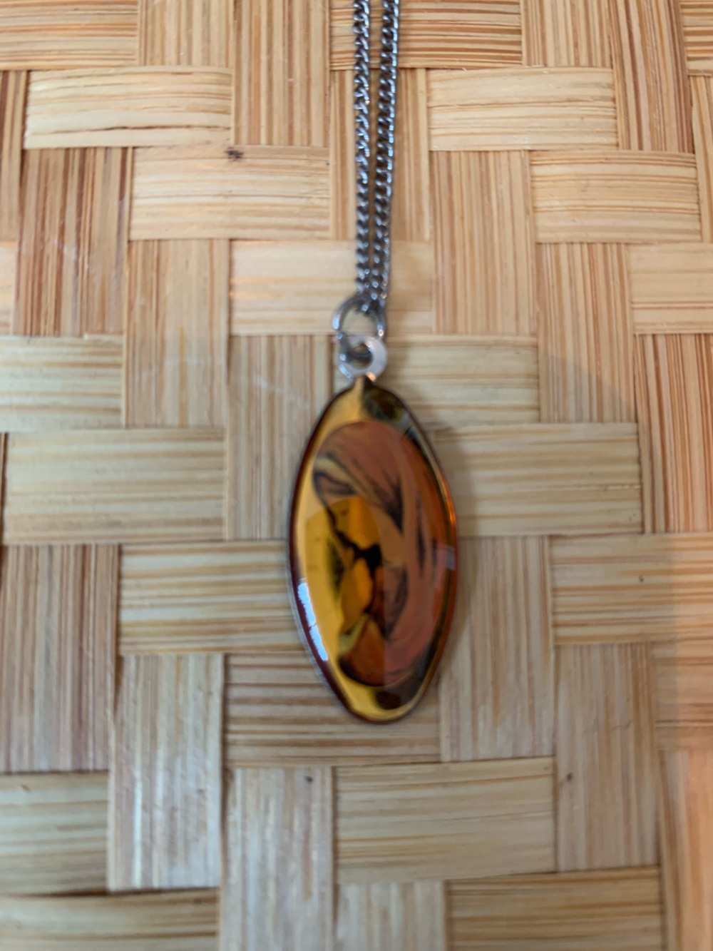 Yellow Amber-Tone Oval mother Mary Pendant Necklace - Women Jewelry